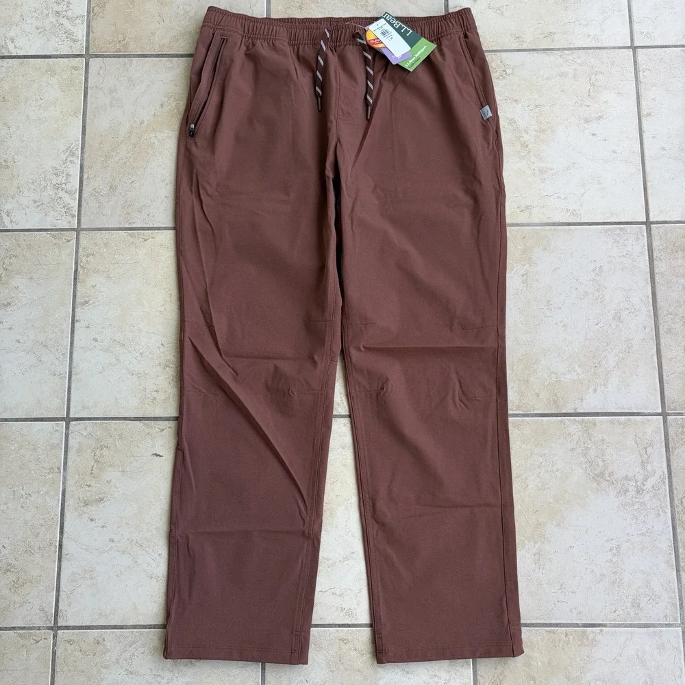 LL Bean Pants Mens Large Brown Multisport Performance Stretchy Baggy 30" NWT - Picture 1 of 14